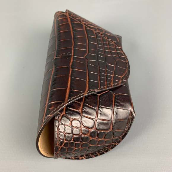 SMYTHSON OF BOND ST. Brown Embossed Leather Glasses Case - Picture 2 of 5